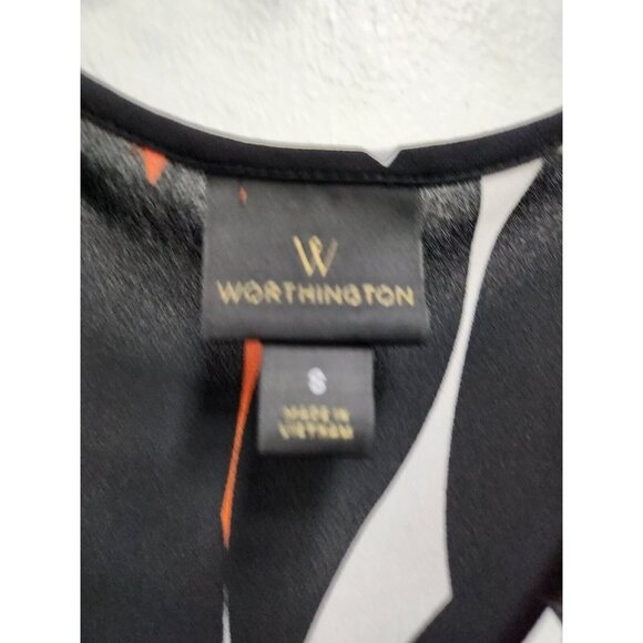 Worthington Womens Cold Shoulder Blouse Size Small Black Red Leaf Print Tropical - Picture 3 of 8